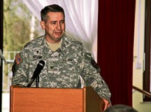 Col. Christopher Wisdom, chaplain for Installation Management Command-Europe, speaks at the Feb. 5 National Prayer Breakfast on Vogelweh.