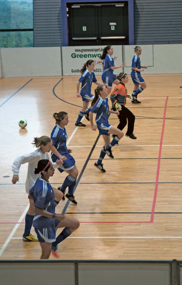 The U.S. Air Forces in Europe and Air Forces Africa women’s soccer team warms up before the start of the Headquarters Allied Air Command Indoor Football Championship Sept. 24 on Ramstein. This year, teams from the U.S., Germany, Belgium, the U.K., Poland and the Netherlands came to claim the trophy.