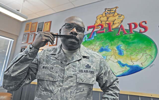 Photo by Airman 1st Cass Holly MansfieldSenior Master Sgt. Joseph Wheeler, 721st Aerial Port Squadron/721st Air Mobility Operations Group/313th Expeditionary Operations Support Squadron first sergeant.