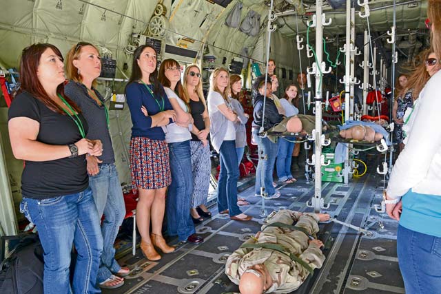 Photo by Senior Airman Jose L. LeonNew Ramstein spouses tour the inside of a C-130J Super Hercules as a part of the Ramstein Airman & Family Readiness Center’s Heartlink seminar April 25. The seminar is designed to help Air Force spouses learn about military life, etiquette and what the military has to offer.