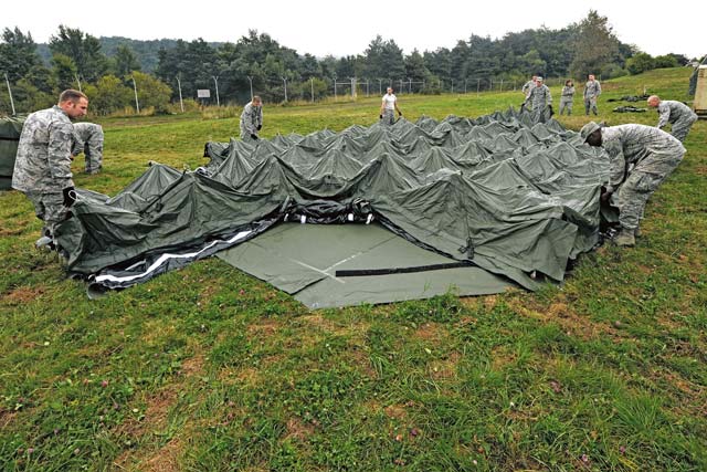 Airmen from the 435th Contingency Readiness Group set up a bare base airfield.