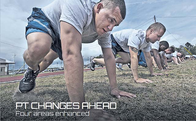 Photo illustration reformatted and cropped by Staff Sgt. Luis Loza Gutierrez  Air Force senior leadership announced enhancements to the Air Force’s Physical Fitness Assessment program, to be implemented Oct. 1.  