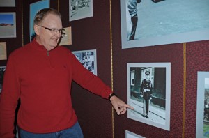 Sgt.  Max Rockafellow points to a photo of himself during the opening of the Farewell Heidelberg multimedia exhibit. Rockafellow was stationed on Patton Barracks with the 529th Military Police Company from 1959 to 1962. The exhibit had archive photos, community memorabilia and a film showing.