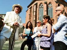 Photo courtesy of Heidelberg MarketingMark Twain impersonator and tour guide Klaus Mombrei leads visitors to sites around Heidelberg during “In the Footsteps of Mark Twain.”