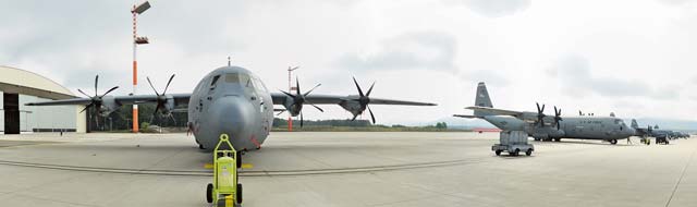 Photo by Senior Airman Jonathan StefankoAwaiting missionA C-130J Super Hercules from the 86th Airlift Wing is chocked on the Ramstein flightline Sept. 16. Ramstein is currently the hub for C-130s in the European theater. 