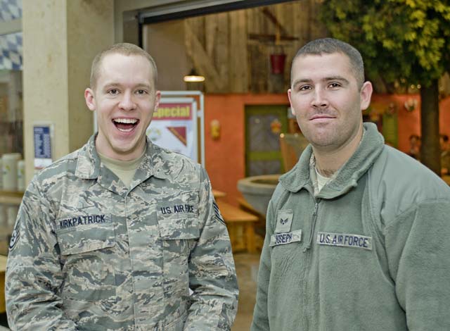 Staff Sgt. Cameron Kirkpatrick, 612th Air Operations Command battle director, and Senior Airman Joshua Joseph, 15th Intelligence Squadron mission trainer specialist“To keep constant in the gym and be ready for beach  season.”