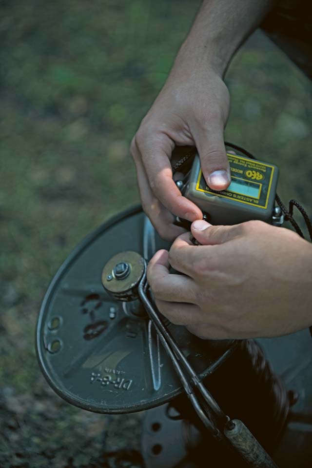 Photo by Senior Airman Jonathan StefankoAirman 1st Class Tyler Hatfield, 886th Civil Engineer Squadron explosive ordnance disposal technician, checks the current of a trigger used to detonate explosives during training June 26 on Ramstein. Ramstein EOD Airmen provide support to three wings, 26 geographically separated units and two U.S. Army brigades.