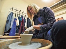 Photo by Senior Airman Aaron-Forrest WainwrightPotteryArts and Crafts Center customer Sarah Crivellaro throws pottery Sept. 19 on Ramstein. The Ramstein Arts and Crafts Center is open from 11 a.m. to 6 p.m. and offers pottery, ceramics  and engraving classes throughout the year.