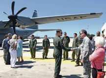Photo by Senior Airman Caitlin Guinazu

Fini flight

Brig. Gen. C.K. Hyde, 86th Airlift Wing commander, greets commanders and friends after completion of his fini flight June 4 on Ramstein. The fini flight is an aviation tradition in which aircrew members, upon completion of their last flight with their unit, are met and hosed down with water by their comrades, family and friends.