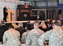 Photo by Spc. Iesha HowardClaire Russo, a guest speaker for the Ready and Resilient Suicide Prevention Day discusses resiliency with Soldiers and Army civilians from the 21st Theater Sustainment Command and other units Sept. 24 in the KMC. Russo shared a traumatic experience that changed her life and explained how she developed resilience during and after the event. 
“It is your duty to pay attention to your battle buddy. Not only are we a high risk community, but we are sent to war and sent to hostile areas to do the toughest jobs. If we are not functional within our own ranks, we are failing not just ourselves but our entire country,” Russo said.