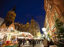 Photo by City of KaiserslauternThe Christmas market set up in front of Stiftskirche in Kaiserslautern offers many food specialties, the traditional Glühwein and a merry-go-round for children.