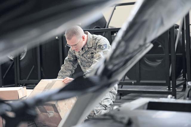 Staff Sgt. Kyle Sarringer, 86th Logistics Readiness Squadron supply journeyman, verifies the stock numbers of various equipment for a contingency tasking Sept. 24 on Ramstein. The 86th LRS is a 24-hour operation providing fuel, deployment necessities and equipment for all inbound and outbound aircraft and military members.