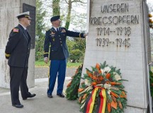 Photo by Rick ScavettaLt. Col. George Brown (right), U.S. Army Garrison Rheinland-Pfalz’s director of emergency services, and Andreas Grawert, the garrison’s deputy fire chief, pay their respects to fallen German soldiers during a Nov. 17 ceremony in Otterbach for “Volkstrauertag,” the people’s day of mourning. Garrison Commander Col. Bryan DeCoster took part in a wreath laying at the cemetery in Kaiserslautern, while Command Sgt. Maj. Kenneth Kraus, the garrison’s senior enlisted leader, took part in a ceremony in Germersheim. The public holiday in Germany commemorates all those who died in armed conflicts.