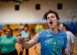Bokwa instructor Vanessa Natale keeps a high level of intensity on stage during a Bokwa class on Ramstein.
