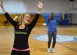 Bokwa instructor Ellen Baskin Willems demonstrates the proper technique to students during a Bokwa class.