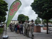 Photo by Airman 1st Class Jordan CastelanA line forms Monday outside the front entrance of the recently renovated Chili’s restaurant on Ramstein. The 86th Force Support Squadron welcomed the crowd with a ribbon cutting ceremony and prizes for a few lucky Airmen.