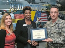 Photo by Airman 1st Class Jordan CastelanBrig. Gen. Patrick X. Mordente (right), 86th Airlift Wing commander, Shaquita Ponder (center), Airman and Family Services Flight deputy chief, and Stacy Jones (left), Ramstein Child Development Center director, pose with a National Association for 
the Education of Young Children renewal accreditation certificate Monday on Ramstein. The accreditation certifies the Ramstein CDC until Oct. 1, 2018.