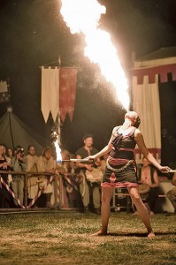 Fire eaters perform a the fire show at 10:30 p.m. today and Saturday during the Worms Spectaculum.