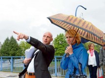Photo by Senior Airman Caitlin GuinazuKlaus Friedrich, Saarbrücken tour coordinator and guide, points out a building to Dana Doan, Ramstein 
Airman and Family Readiness Center community readiness consultant, during a tour Sept. 12 in Saarbrücken. The purpose of the visit was to learn more about what Saarbrücken has to offer in order to better serve customers with sound recommendations of family friendly activities.