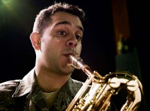 Staff Sgt. Lencys Esteban-Nunez plays saxophone during a rehearsal with the U.S. Air Forces in Europe Band jazz ensemble The Ambassadors Jan. 16 on Ramstein.