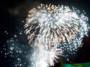 The October carnival in Kaiserslautern opens and closes with a fireworks display after dark. 
