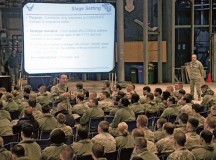 Brig. Gen. Patrick X. Mordente, 86th Airlift Wing commander, discusses safety concerns with Airmen, Nov. 25 on Ramstein. Airmen of the 86th AW participated in a wing stand down day where concerns about safety, on and off duty, were addressed.