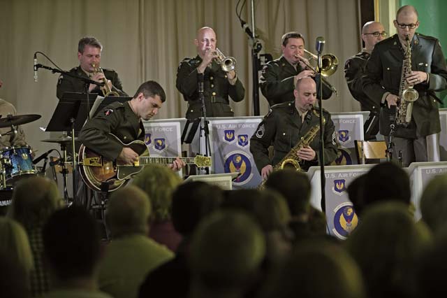 The U.S. Air Forces in Europe Band performs during a Battle of the Bulge 70th anniversary  commemoration event Nov. 23.