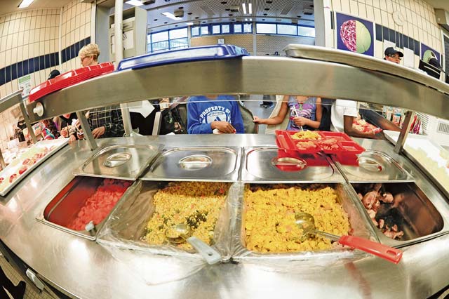 Carrots, rice, pasta and chicken are what’s for lunch Sept. 17 at Vogelweh Elementary School. Children are given healthy choices for lunch to help curb childhood obesity.