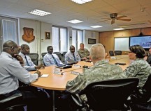 Ghana air force leaders are briefed on the operations of the Kisling NCO Academy Sept. 26 on Kapaun. Ghana’s air force leaders visited the NCO 
academy to learn how the U.S. Air Force develops its enlisted force.