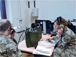 Courtesy photoSenior Airman Charles Blumel, 2nd Air Support Operations Squadron RF transmission journeyman, and Staff Sgt. Hailey Sundberg, 2nd Weapons director craftsman, provide close air support and command and control during a recent air assault exercise at the Grafenwöhr Training Area. 