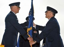 Photo by Airman 1st Class Dymekre Allen
Brig. Gen. Patrick X. Mordente (right), 86th Airlift Wing commander, takes the 86th AW guidon from Lt. Gen. Craig A. Franklin, 3rd Air Force commander, 
during a change of command ceremony Monday on Ramstein. Mordente assumed command of the largest wing in Europe from Brig. Gen. C.K. Hyde.
