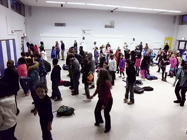 Photo by Susan PetersonWetzel Elementary School in Baumholder brings in the new year by learning a new dance step in the mornings before students head to class for a full day of academic learning.