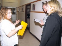 Photo by Dijon RolleKleber Child Development Center Facility Director Emilmari Cintron (left) speaks with Installation Management Command-Europe Region Director Kathleen Marin (right) during a tour of the center Oct. 24 on Kleber Kaserne. Marin, U.S. Army Garrison Rheinland-Pfalz Commander Bryan DeCoster and members of the garrison staff were there to review recent changes and ongoing upgrades to the facility.
