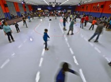 Skaters enjoy the newly opened Cross Roads Community Center for the first time Nov. 1 on Vogelweh. The Crossroads Community Center offers the KMC a new way to spend time with family and friends of all ages.
