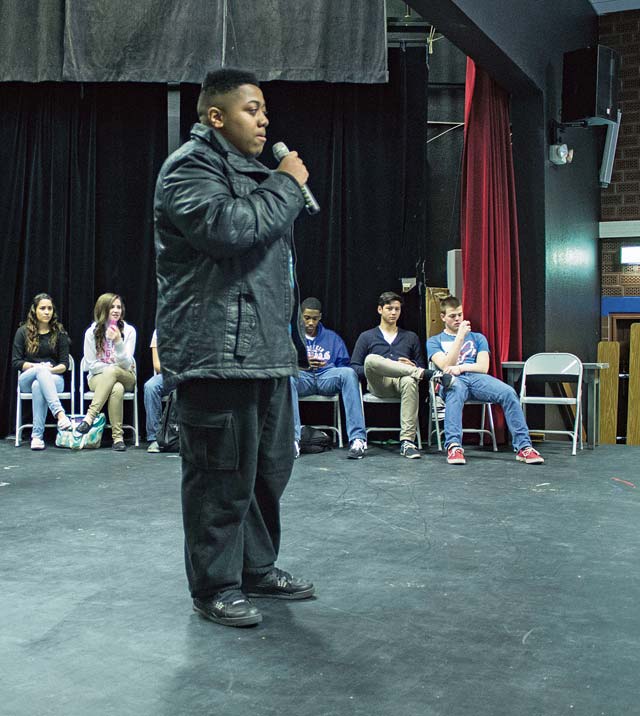 Photo by Holly FreemanRamstein High School sophomore Shamar Armprester practices singing for a talent show that took place Thursday. The RHS junior and senior classes, along with Peggy Hess, sponsored the talent show to raise money for the prom and to showcase students’ talents. 