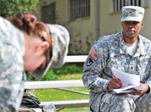 Photo by Aisha SchenkSgt. Timothy L. Moore (right), a strength management NCO assigned to the 21st Theater Sustainment Command’s 21st Special Troops Battalion, checks off an item while conducting inventory for the Warrior Leader Course with Spc. Kayla Ciccel, a human resources specialist assigned to the 21st STB, Sept. 30 on Panzer Kaserne in Kaiserslautern. WLC, the first leadership course NCOs attend, is an intensive month-long course that emphasizes leadership skills and prepares Soldiers to advance to the rank of sergeant.