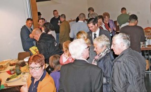German and American guests mingle and enjoy a potluck lunch Oct. 6 at the German Protestant church in Baumholder during the first German-American Thanksgiving prayer. The event was designed to foster German-American relations at the grass roots level and was held on German Thanksgiving.