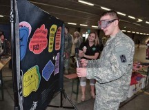 Photo by Dijon RolleArmy Safety DayPfc. Daniel Martiniuc tests his coordination while participating in a demonstration at the Army Substance Abuse Program table. The table was one of several set up in support of the garrison’s annual Safety Day event May 21 at the Rhine Ordnance Barracks Special Events Center. The event is designed to promote overall safety awareness and provide additional training opportunities for service members, civilians and families.