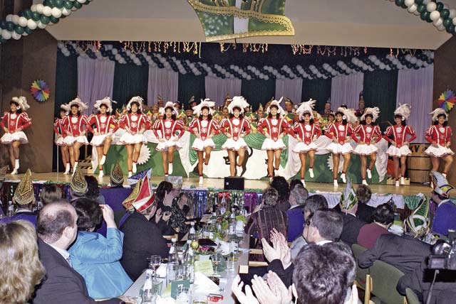 Courtesy photosCarnival club members dance on stage during a “Prunksitzung,” pomp session. The first one is scheduled to start at 7:31 p.m. Saturday at the Haus des Bürgers.