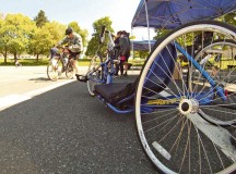 Wounded warriors have bicycles fitted to their specific needs during the Wounded Warrior Project bicycle clinic May 28 in Baumholder. The clinic was held in preparation for the annual Soldier Ride, scheduled for Aug. 10 at the Bostalsee.