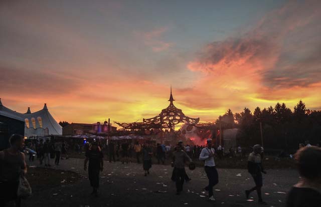 Festival attendees leave the Nature One festival grounds at 6 a.m. Aug. 2 inside the former Pydna Missile Base, Germany. Day One of the German dance music festival saw major international entertainers drawing in an expected 72,000 attendees.