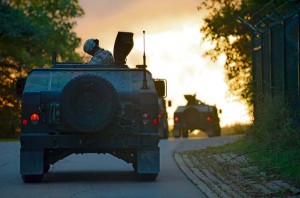 A convoy of Humvees transport Creek Defender students Tuesday to a training facility in Baumholder. Students participating in the Creek Defender course must pass a 24-section evaluation to prepare them for deployed environments around the world. 