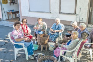 Courtesy photoHella Ullinger (third from left) and Morbach residents come together and prepare fruit for plum butter to be offered during the annual Latwerch Fest Sunday.