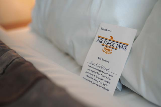 A welcome note is left on the bed of a clean room awaiting new guests Sept. 25 on Ramstein.