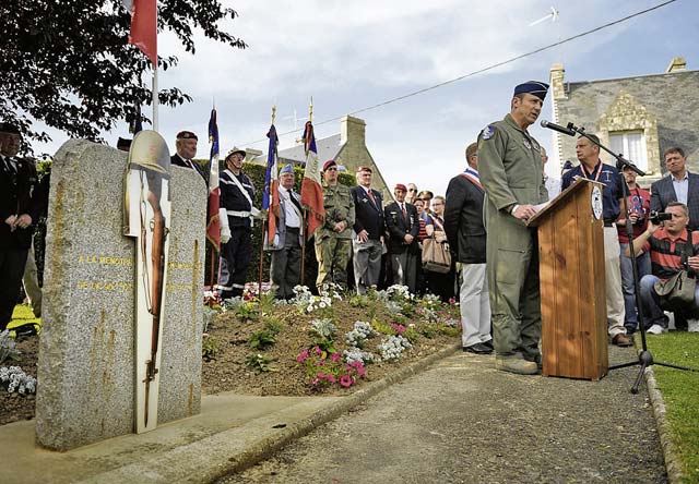 Photo by Staff Sgt. Sara KellerLt. Gen. Tom Jones, U.S. Air Forces in Europe and Air Forces Africa vice commander, speaks at the 70th D-Day commemoration ceremony June 6 in Picauville, France.