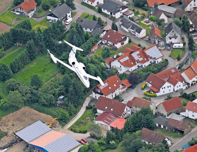 Photo by Airman 1st Class Caleb PierceA C-21A Learjet flies over Germany June 8, 2010. C-21A Learjets are used on Ramstein by the 76th Airlift Squadron for distinguished visitors and patient transport. 