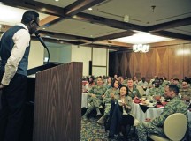 Photo by Senior Airman Hailey HauxRoosevelt “The Voice” Isaac, 86th Force Support Squadron accounting technician, sings an a cappella version of “Stand by Me” during the Black History Month luncheon Feb. 20 on Ramstein. Every year the Air Force celebrates Black History Month during the months of February with events to honor African-American heritage and history.