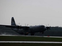 A Ramstein-based C-130J Super Hercules takes off after performing a “touch-and-go” Aug. 11 at Powidz Air Base, Poland. Ramstein Airmen deployed to Poland as part of a bilateral training mission in support of Operation Atlantic Resolve, which was designed to promote regional stability and security.