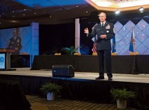 Photo by Senior Master Sgt. Lee HooverChief Master Sgt. of the Air Force James A. Cody speaks to an audience of current, former and retired Airmen at the Air Force Sergeants Association Professional Airmen’s Conference in Jacksonville, Florida.