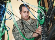 Photo by Airman 1st Class Michael StuartStaff Sgt. Horacio Maysonet, 1st Communications Maintenance Squadron special communications engineer, inspects a training module Oct. 17 on Ramstein.
